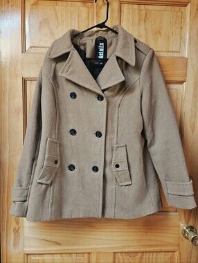 Camel Double-Breasted Peacoat Jacket